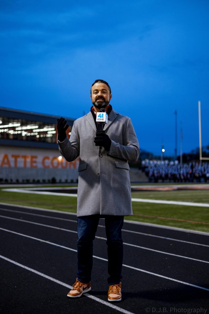 KSHB 41's news anchor Taylor Hemness live at Pirate Stadium 