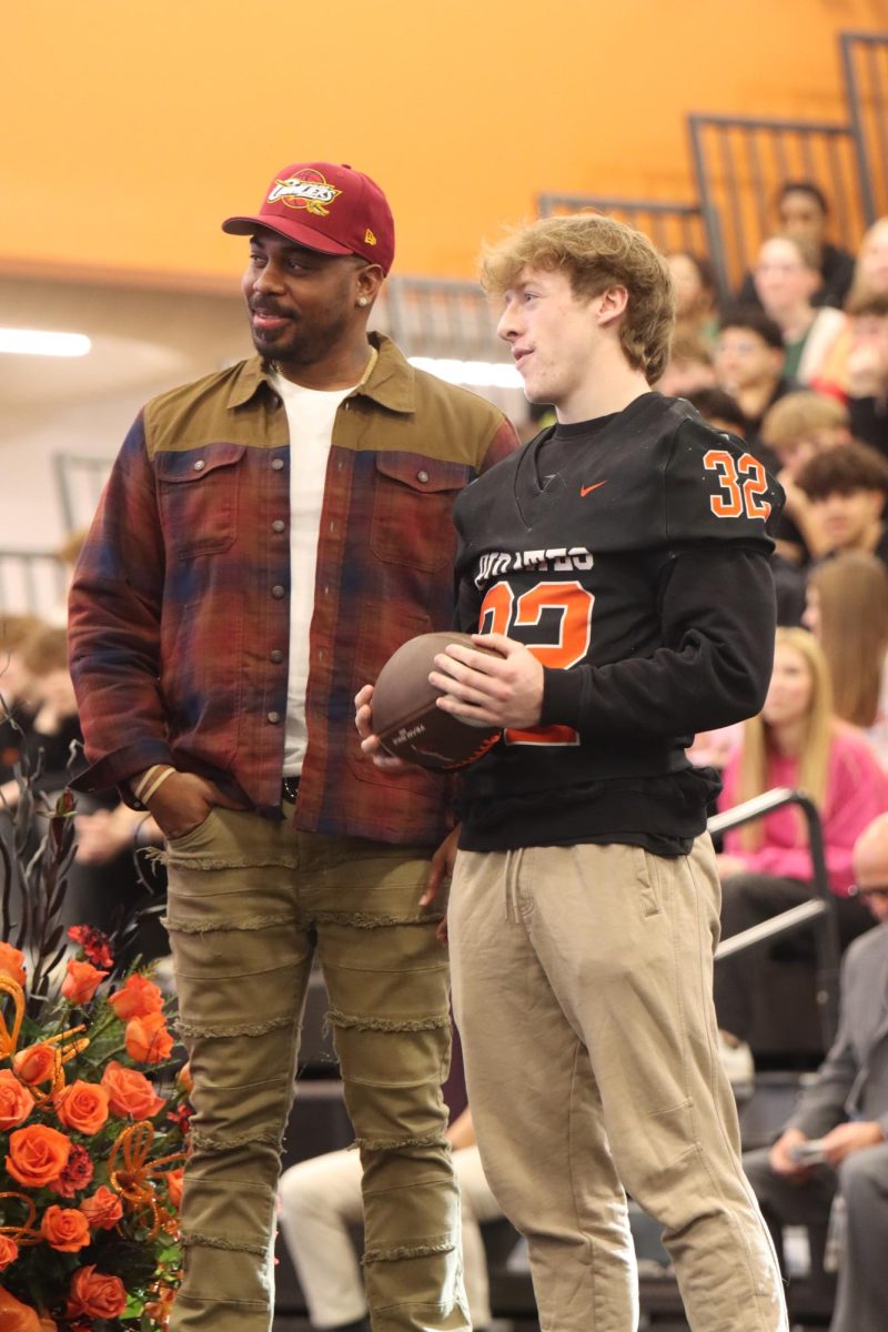 Senior Adam Gisler was praised in front of the crowd for his MSHSAA State record for a rushing touchdown of 99 yards. 